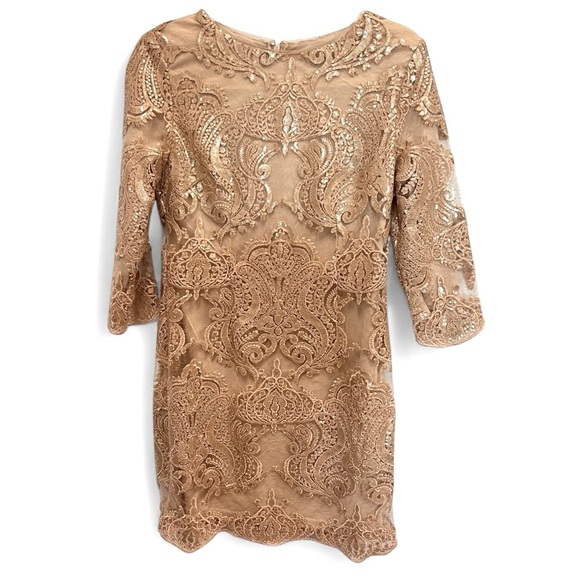 TFNC Paris Dress gold sequin sheer fully lined party mini dress size size 10 - Picture 2 of 15